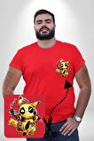 Pikachu Deadpool Tasarımı Kırmızı Büyük Beden Kadın Basic Minimal Baskılı Tişört