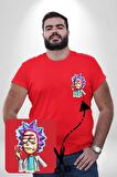 Rick ve Morty İsyan Boya Kalemi Tasarımı Kırmızı Büyük Beden Kadın Basic Minimal Baskılı Tişört