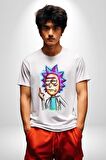 Rick ve Morty İsyan Boya Kalemi Tasarımı Kadın Erkek Unisex Beyaz Organik Baskılı T-Shirt Penye Yüksek Kalite