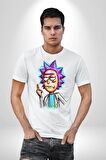 Rick ve Morty İsyan Boya Kalemi Tasarımı Kadın Erkek Unisex Beyaz Organik Baskılı T-Shirt Penye Yüksek Kalite