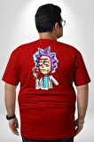Rick ve Morty İsyan Boya Kalemi Tasarımı Büyük Beden Kırmızı Tişört Kadın Erkek Ünisex Sırt Baskılı