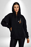 Goofy Özel Tasarım Kadın Erkek Siyah Kapüşonlu Fermuarlı Baskılı Hırka Sweatshirt