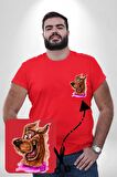 Scooby Doo Kırmızı Büyük Beden Kadın Basic Minimal Baskılı Tişört