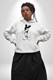 Sinirli Mickey  Kadın Erkek  Beyaz Kapüşonlu Sweatshirt Hoodie