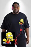 Düşen Bart Simpson Siyah Büyük Beden Kadın Basic Minimal Baskılı Tişört