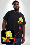 Düşen Bart Simpson Siyah Büyük Beden Kadın Basic Minimal Baskılı Tişört