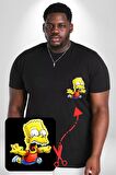 Düşen Bart Simpson Siyah Büyük Beden Kadın Basic Minimal Baskılı Tişört