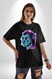 Avatar Özel Tasarım Pamuklu Bisiklet Yaka Kadın Erkek Oversize Boyfriend Dijital Baskılı Siyah T-shirt