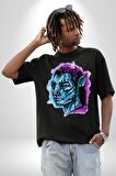 Avatar Özel Tasarım Pamuklu Bisiklet Yaka Kadın Erkek Oversize Boyfriend Dijital Baskılı Siyah T-shirt