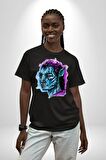 Avatar Özel Tasarım Pamuklu Bisiklet Yaka Kadın Erkek Oversize Boyfriend Dijital Baskılı Siyah T-shirt