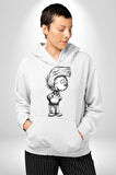 Cedric ve Chen Karakalem  Kadın Erkek  Beyaz Kapüşonlu Sweatshirt Hoodie