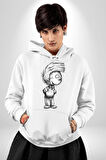 Cedric ve Chen Karakalem  Kadın Erkek  Beyaz Kapüşonlu Sweatshirt Hoodie