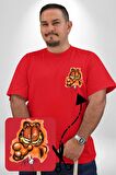 Sinirli Garfield Kırmızı Büyük Beden Kadın Basic Minimal Baskılı Tişört