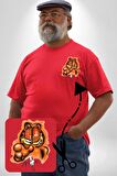 Sinirli Garfield Kırmızı Büyük Beden Kadın Basic Minimal Baskılı Tişört