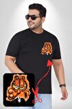 Sinirli Garfield Siyah Büyük Beden Kadın Basic Minimal Baskılı Tişört