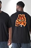 Sinirli Garfield Büyük Beden Siyah Tişört Kadın Erkek Ünisex Sırt Baskılı
