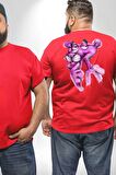 Pembe Panter Büyük Beden Kırmızı Tişört Kadın Erkek Ünisex Sırt Baskılı