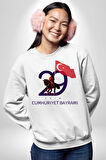 29 Ekim Cumhuriyet Bayramı Atatürk Türk Bayrağı Kadın Erkek Beyaz Sweatshirt 