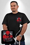 Spider Man Siyah Büyük Beden Kadın Basic Minimal Baskılı Tişört