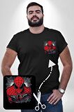 Spider Man Siyah Büyük Beden Kadın Basic Minimal Baskılı Tişört