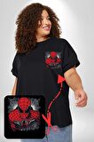 Spider Man Siyah Büyük Beden Kadın Basic Minimal Baskılı Tişört
