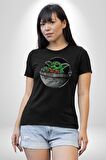 Bebek Yoda Kadın Erkek Unisex Siyah Organik Baskılı T-Shirt Penye Yüksek Kalite