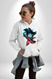 Drogon Ball Goku Anime Kadın Erkek  Beyaz Kapüşonlu Sweatshirt Hoodie