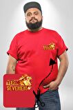 Yerine Sevemem Aslan Sarı Kırmızı  Kırmızı Büyük Beden Kadın Basic Minimal Baskılı Tişört