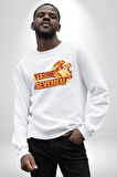 Yerine Sevemem Aslan Sarı Kırmızı  Kadın Erkek Beyaz Sweatshirt 
