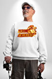 Yerine Sevemem Aslan Sarı Kırmızı  Kadın Erkek Beyaz Sweatshirt 