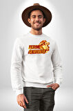 Yerine Sevemem Aslan Sarı Kırmızı  Kadın Erkek Beyaz Sweatshirt 