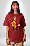 Mertens Gol Sevinci Pamuklu Bisiklet Yaka Kadın Erkek Oversize Boyfriend Dijital Baskılı Kırmızı T-shirt