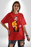 Mertens Gol Sevinci Pamuklu Bisiklet Yaka Kadın Erkek Oversize Boyfriend Dijital Baskılı Kırmızı T-shirt