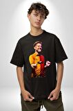 Mertens Gol Sevinci Pamuklu Bisiklet Yaka Kadın Erkek Oversize Boyfriend Dijital Baskılı Siyah T-shirt