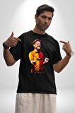 Mertens Gol Sevinci Pamuklu Bisiklet Yaka Kadın Erkek Oversize Boyfriend Dijital Baskılı Siyah T-shirt
