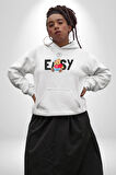 Teddy Boşver Tasarımı Kadın Erkek  Beyaz Kapüşonlu Sweatshirt Hoodie