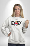 Teddy Boşver Tasarımı Kadın Erkek  Beyaz Kapüşonlu Sweatshirt Hoodie