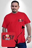 Teddy Boşver Tasarımı Kırmızı Büyük Beden Kadın Basic Minimal Baskılı Tişört