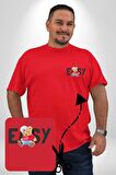 Teddy Boşver Tasarımı Kırmızı Büyük Beden Kadın Basic Minimal Baskılı Tişört