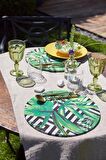 2'li Geometric Flowers Duck Keten Supla Amerikan Servis
