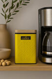 Ahşap Görünümlü Metal Kapaklı 1 Adet Gofreli Sarı Kahve Saklama Kutusu & Kavanoz 17*11*8 cm