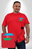 Azerbeycan Bayrağı Kırmızı Büyük Beden Kadın Basic Minimal Baskılı Tişört