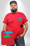 Azerbeycan Bayrağı Kırmızı Büyük Beden Kadın Basic Minimal Baskılı Tişört