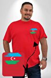 Azerbeycan Bayrağı Kırmızı Büyük Beden Kadın Basic Minimal Baskılı Tişört