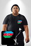 Azerbeycan Bayrağı Siyah Büyük Beden Kadın Basic Minimal Baskılı Tişört