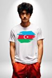 Azerbeycan Bayrağı Kadın Erkek Unisex Beyaz Organik Baskılı T-Shirt Penye Yüksek Kalite
