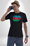 Azerbeycan Bayrağı Kadın Erkek Unisex Siyah Organik Baskılı T-Shirt Penye Yüksek Kalite