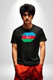 Azerbeycan Bayrağı Kadın Erkek Unisex Siyah Organik Baskılı T-Shirt Penye Yüksek Kalite
