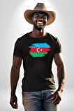 Azerbeycan Bayrağı Kadın Erkek Unisex Siyah Organik Baskılı T-Shirt Penye Yüksek Kalite