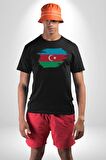 Azerbeycan Bayrağı Kadın Erkek Unisex Siyah Organik Baskılı T-Shirt Penye Yüksek Kalite